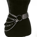 Women-Gothic-Punk-Waist-Belt-Chain-Metal-Circle-Ring-Design-Silver-Pin-Buckle-PU-Leather-Black